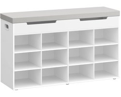 CINK Home Schoenenbank met Zitting – Schoenenrek met 12 Vakken – Opbergbank met Kussen & Verborgen Opbergruimte – Wit