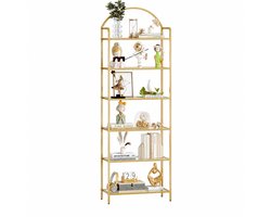 CINK Home Vakkenkast 180,5 cm - 6 Planken van Gehard Glas - Smal Metalen Opbergrek met Boogdesign - Goud