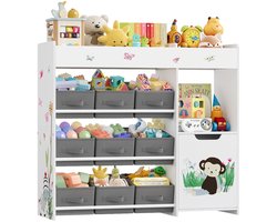 CINK Kids® Speelgoedkast met 9 Opbergbakken en Kastdeur – Kinderkast Opbergen – Speelgoed Organizer Kinderkamer – Wit – 90 x 80 cm