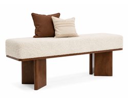 CINK Living® Bouclé Entreebank met Zitting - Schoenenbank, Eettafelbank en Bedbank - Crème Wit en Walnoot Bruin - 120 cm
