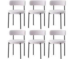 CINK Living® Eetkamerstoelen Set van 6 - Teddy Stof - Japandi - Wit