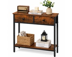 CINK Living® Industriële Consoletafel met 2 Stoffen Lades – Smalle Sidetable voor Hal en Woonkamer – Haltafel met Opbergplank – 75 x 24 x 75 cm – Vintage Bruin/Zwart