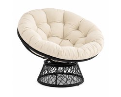 CINK Living® Papasan Stoel Beige – 360° Draaistoel met Extra Dik Kussen – Rotan Loungestoel Binnen & Buiten – Relaxstoel voor Woonkamer, Slaapkamer, Balkon en Tuin – 125 cm