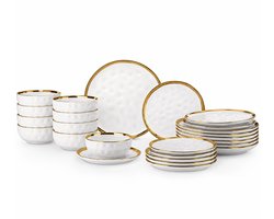 CINK Living® Serviesset 24-Delig Wit met Gouden Rand – Luxe Porseleinen Borden & Kommen Set voor 8 Personen – Vaatwasserbestendig