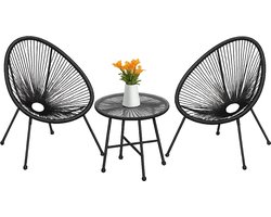 CINK Lounge® 3-Delige Tuinset – 2 Acapulco Stoelen + Tafel – Balkonset met Glasplaat – Buitenmeubels – Zwart