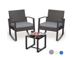 CINK Lounge® Rattan Tuinmeubel Set – 2-Persoons Loungeset met Kussens en Tafel – Balkon & Terras – Grijs – Weerbestendig – Kunststof Rotan – 3-delig