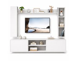 CINK Lux® 4-Delige TV Wandmeubelset – 180 cm TV-Meubel met Kast, Wandplanken & Vitrinekast – Hoogglans Wit – Moderne Woonkamerkast
