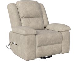 CINKComfort RelaxLift Power Massagefauteuil – Elektrische Sta-Op Stoel met Massage & Verwarming – Relaxfauteuil met Verstelbare Rugleuning – Beige Stof