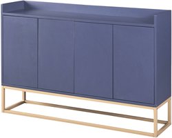 CINKHaus® Dressoir 120cm – Buffetkast 4-Deurs – Modern Minimalistisch – Blauw – Opbergkast Voor Woonkamer, Keuken & Hal
