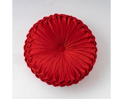 Cirkelkussen, 1 stuk rond sierkussen, zacht geplooid pompoenzitkussen 35 x 33,8 cm, vintage fluwelen vloerkussen voor huisdecoratie, slaapkamer, woonkamer, bank, slaapbank (rood)