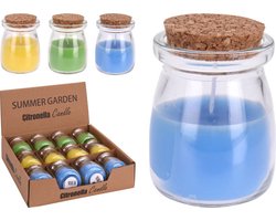 Citronella kaars in glazen pot met kurk deksel Groen