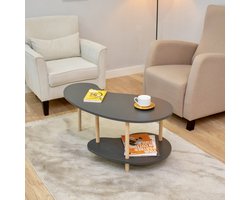 City of Wood - Boonvormige salontafel met houten poten en twee planken – Tijdschriftenrek & krantenhouder - Grijs