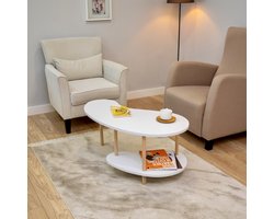 City of Wood - Boonvormige salontafel met houten poten en twee planken – Tijdschriftenrek & krantenhouder - Wit