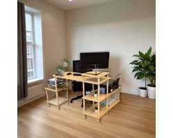 City of Wood - Houten bureau met vijf planken - veelzijdige bijzettafel voor thuiskantoor - Begie