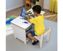 City of Wood - Houten kinderbureau met drie opbergmanden – Perfect voor huiswerk en spelen
