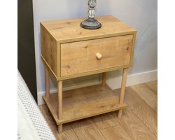 City of Wood - Modern Nachtkastje met Houten Poten, Afdekblad en Organisator - Nachtkastje voor Slaapkamer - Beige