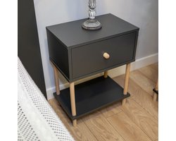 City of Wood - Modern Nachtkastje met Houten Poten, Afdekblad en Organisator - Nachtkastje voor Slaapkamer - Grijs