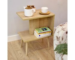 City of Wood - Moderne Bijzettafel met Houten Poten - Compacte Salontafel voor de Woonkamer - Beige