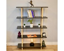 City of Wood - Moderne houten boekenkast met vijf planken – Perfect voor opslag in de woonkamer of op kantoor - Grijs