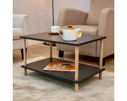 City of Wood - Rechthoekige Salontafel met Houten Poten, Twee Planken en Tijdschriftenrek - 72x45 cm Decoratieve Tafel - Grijs