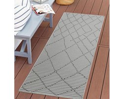 City Outdoor Tapijt Terras Weerbestendig - 80x150 cm - Balkontapijt Antraciet - Rauten-Optiek - In- & Outdoor Tapijten voor Veranda, Tuin, Keuken, Badkamer of Woonkamer