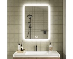 Cityline Badkamer Spiegel met verlichting - "Alghero" - 80 x 60 cm - LED & Anti-condens - Instelbare lichtkleur - dimbaar - voorzien van touchknoppen