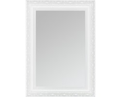 CLAMARO 'OTTO' Antieke wandspiegel 70x90 cm met frame | Wit mat | Shabby Chic vintage barok spiegel met houten frame | Barokspiegel incl. metalen ophangbeugel en montagemateriaal