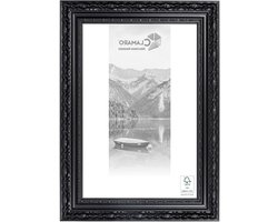 CLAMARO 'OTTO' fotolijst antiek 61x91,4 massief hout | mat zwart | 80 mm brede Shabby Chic Vintage barok lijst | houten lijst incl. acrylglas, achterwand, metalen hanger
