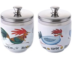 Clare Mackie set van 2 chasing chickens coddlers eierkokers 6.5 x 10.5 cm