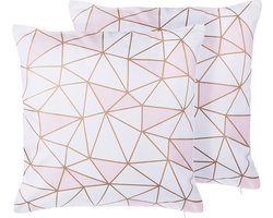 CLARKIA - Sierkussen set van 2 - Wit/Roze - 45 x 45 cm - Katoen
