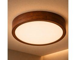 Clarvel Banito Plafondlamp Ø40 cm - Walnootlook - Dimbare LED Plafondlamp - 3 Lichtkleuren - Moderne Japandi Plafondverlichting