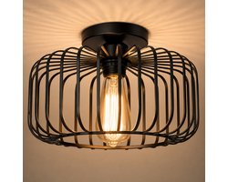 Clarvel Cagoe Plafondlamp – Industriële Zwarte Plafondlamp Ø30 cm – E27 Fitting – Moderne Metalen Designlamp – Mat Zwart – Voor Woonkamer, Hal & Slaapkamer
