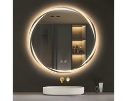 Clarvel Opus Ronde Badkamerspiegel Met LED Verlichting - Dimbaar - Anti-Condens - 2700K/4500K/6400K - 60CM - Transparant