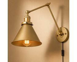 Clarvel Orin Wandlamp Goud - Industriële Wandlamp Verstelbaar - E27 Wandverlichting - Gouden Design Wandlamp - Wandlamp voor Slaapkamer, Woonkamer, Hal en Werkkamer