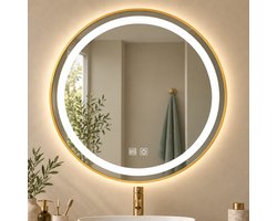 Clarvel Paris Deluxe Ronde Badkamerspiegel Met LED Verlichting - Dimbaar - Anti-Condens - 2700K/4500K/6400K - 60CM - Goud