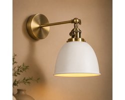 Clarvel Senna Wandlamp Goud/Wit - Industriële Wandlamp - E27 Wandverlichting - Gouden Design Wandlamp - Wandlamp voor Slaapkamer, Woonkamer, Hal en Werkkamer
