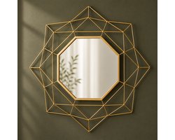 Clarvel Timona Wandspiegel – Gouden Design Spiegel Ø60 cm – Geometrische Wandspiegel – Metaal & Glas – Moderne Decoratieve Spiegel voor Hal, Woonkamer & Slaapkamer