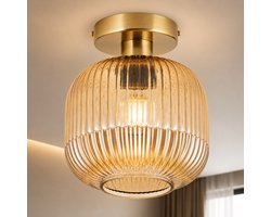 Clarvel Vayo Plafondlamp Goud - Amber Glas Plafondlamp - Luxe Glazen Plafondlamp - E27 Plafondverlichting - Moderne Design Lamp voor Woonkamer, Hal, Slaapkamer en Eetkamer
