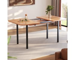 Classic Extendable Dining Table in Wood Colour 120 cm, Telescopic Length up to 160 cm, Table in Natural Colour, High-Strength Alloy Support, Suitable for 4-6 People
