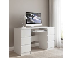 ClassicDesk Wit Bureau met 6 Lades – Computertafel & Werktafel 130x76x51 cm voor Kantoor en Thuiskantoor – 2-Pack – Novihome
