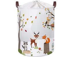 Clastyle Wilde Dieren Kinderwasmand met Handvat Boomtakken Kleding Speelgoed Opbergmand Jongens Meisjes Opbergdoos voor Babykamer Badkamer, Hert Vos Wasbeer, 40 * 50 cm