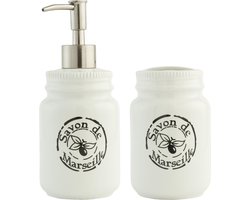 Clayre & Eef - Badkamerset - 2-delig - Savon de Marseille - Tandenborstelbeker en zeeppomp