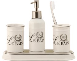 Clayre & Eef Badkamerset Set van 4 Beige Keramiek Le bain Badkamer Accessoires Set