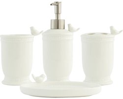 Clayre & Eef Badkamerset Set van 4 Vogel Wit Keramiek Vogel Badkamer Accessoires Set