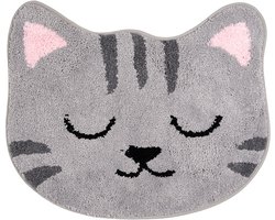 Clayre & Eef Badmat 60x50x1 cm Grijs Polyester Kat