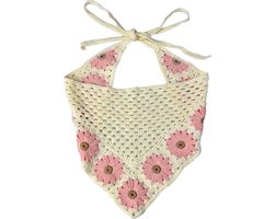 Clayre & Eef Bandana Kind 80 cm Beige Roze Katoen Bloemen