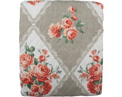 Clayre & Eef Bedsprei 140x220 cm Grijs Roze Katoen Polyester Rechthoek Bloemen Sprei