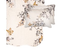 Clayre & Eef Bedsprei 230x250 cm Wit Grijs Polyester Bloemen Sprei