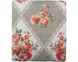 Clayre & Eef Bedsprei 240x260 cm Grijs Roze Katoen Polyester Rechthoek Bloemen Sprei