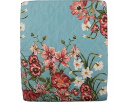 Clayre & Eef Bedsprei Blauw Roze Katoen Rechthoek Bloemen